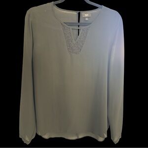 Mossimo Black Sheer Long Sleeve Blouse with Lace Detail, sz Medium